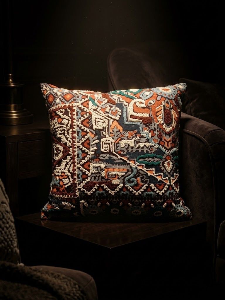 Artisan Heritage: Hand - Tufted Geometric Mosaic Premium Cushion – Luxury Multi - Textured Kilim Style Accent Pillow - ruggybuggy