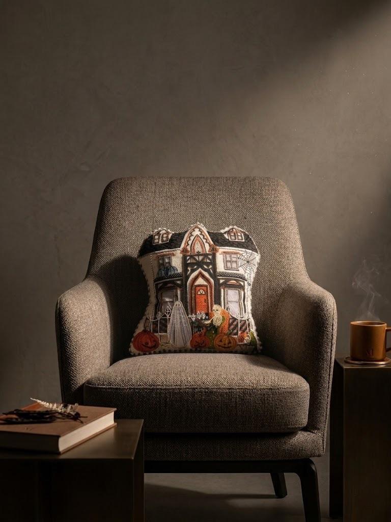 Artisanal Haunted Mansion Premium Cushion – Hand - Embroidered Gothic Manor Decorative Pillow for Seasonal Luxury - ruggybuggy
