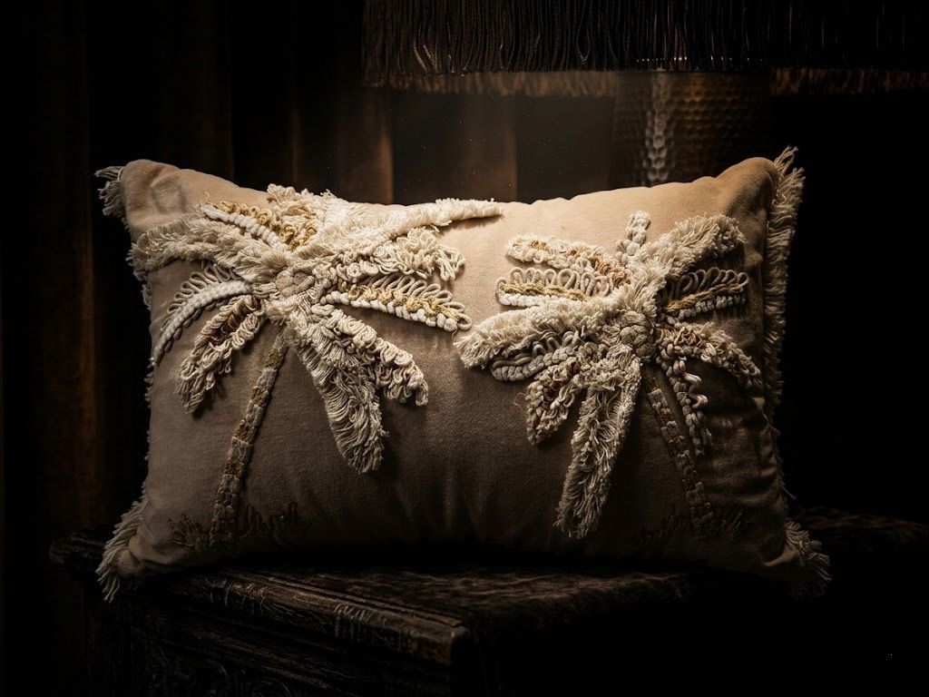 Coastal Oasis: Premium Hand - Tufted Palm Tree Lumbar Cushion – Luxury Textured Boho Accent Pillow - ruggybuggy