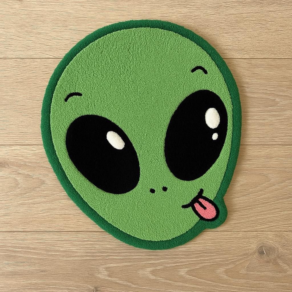 Cute Kawaii Alien Face Rug – Soft Tufted Cartoon Area Rug - ruggybuggy