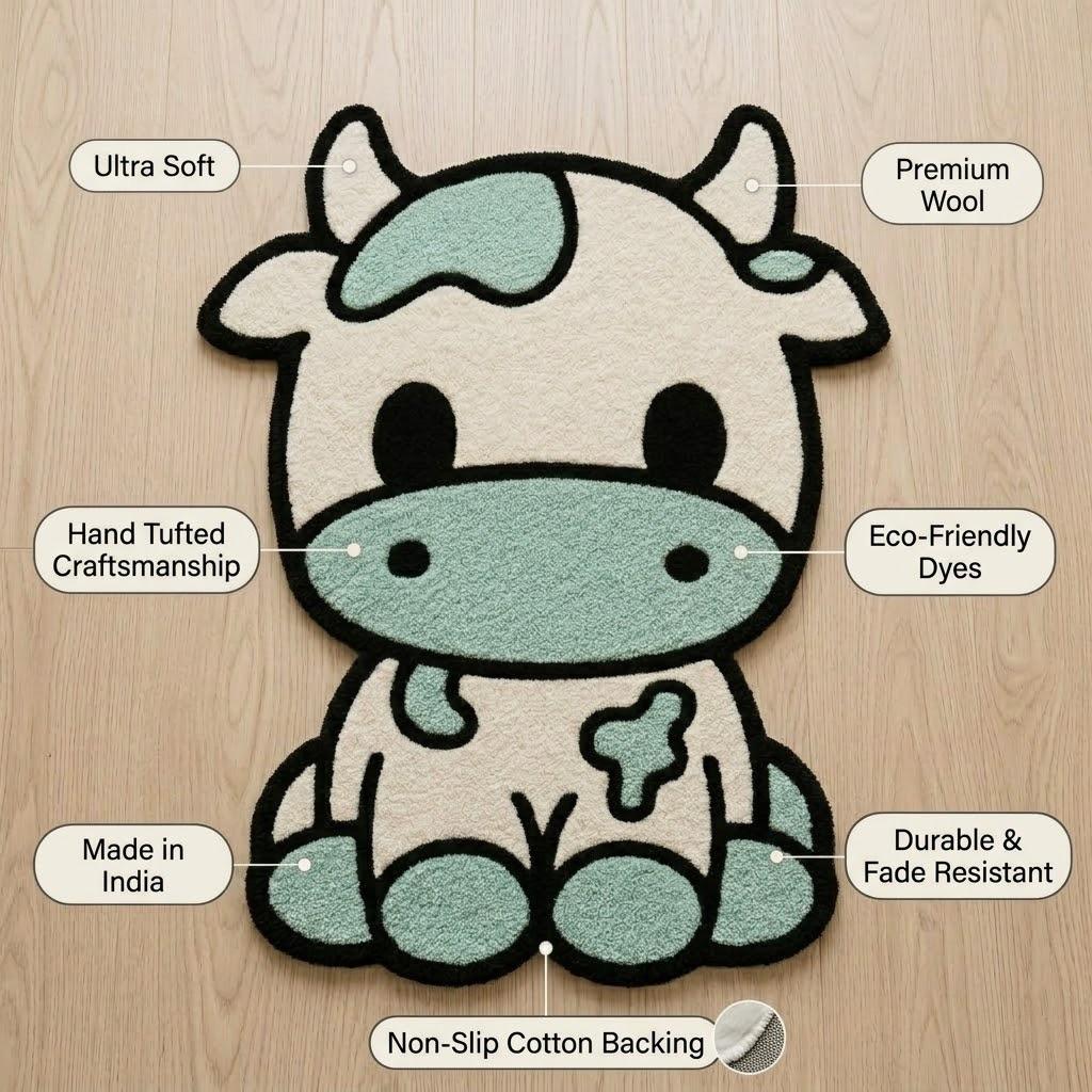 Handcrafted Blueberry Cow Kawaii Rug – Premium Soft Tufted Anime Aesthetic Decor - ruggybuggy
