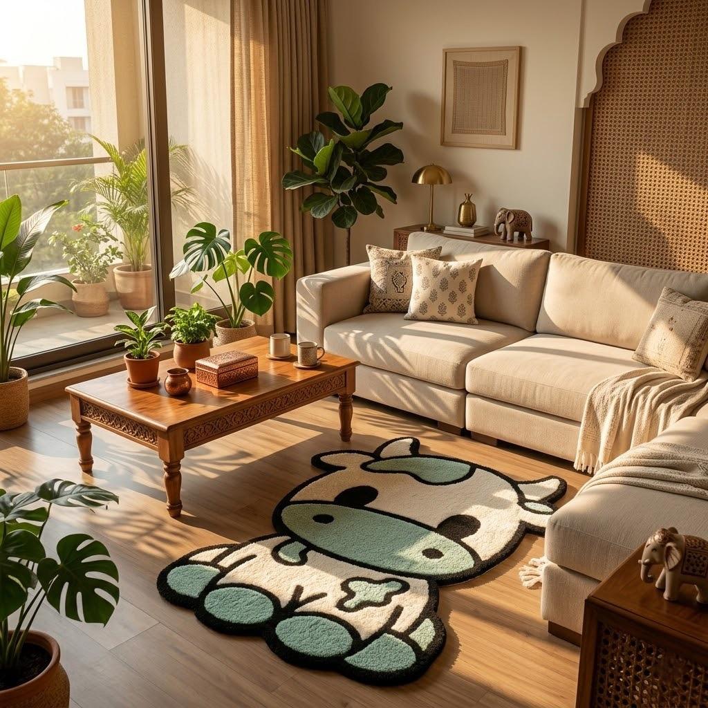 Handcrafted Blueberry Cow Kawaii Rug – Premium Soft Tufted Anime Aesthetic Decor - ruggybuggy