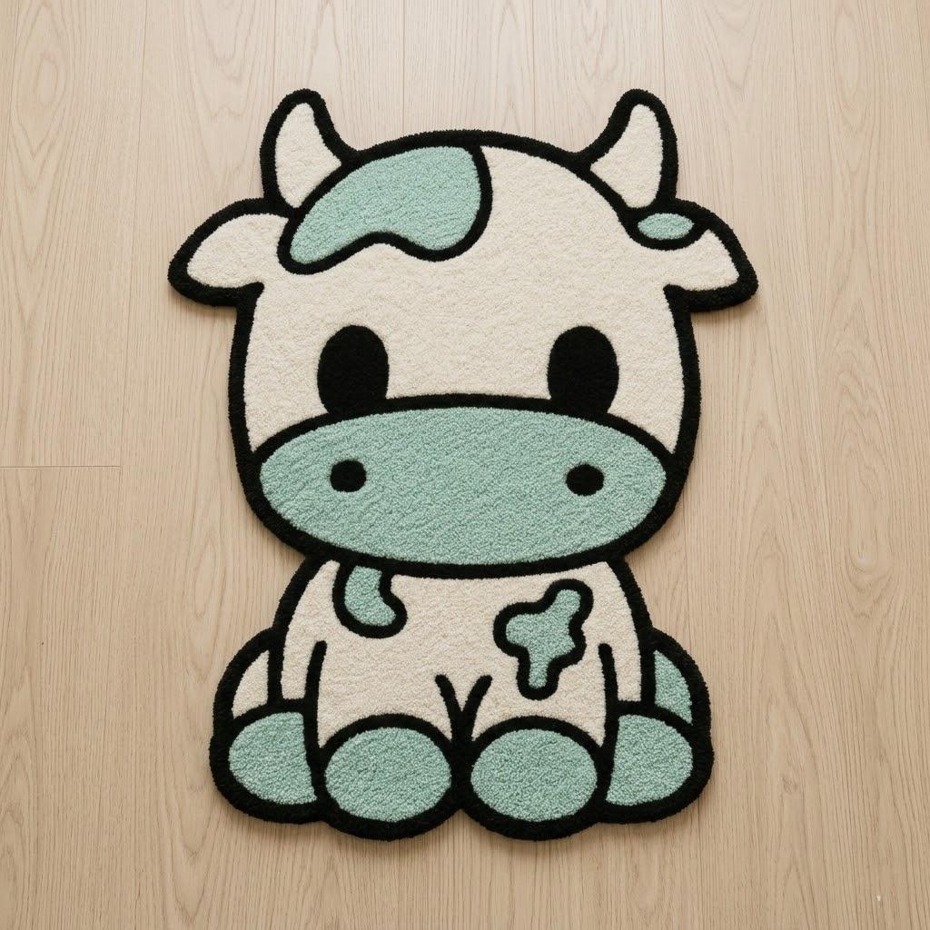 Handcrafted Blueberry Cow Kawaii Rug – Premium Soft Tufted Anime Aesthetic Decor - ruggybuggy