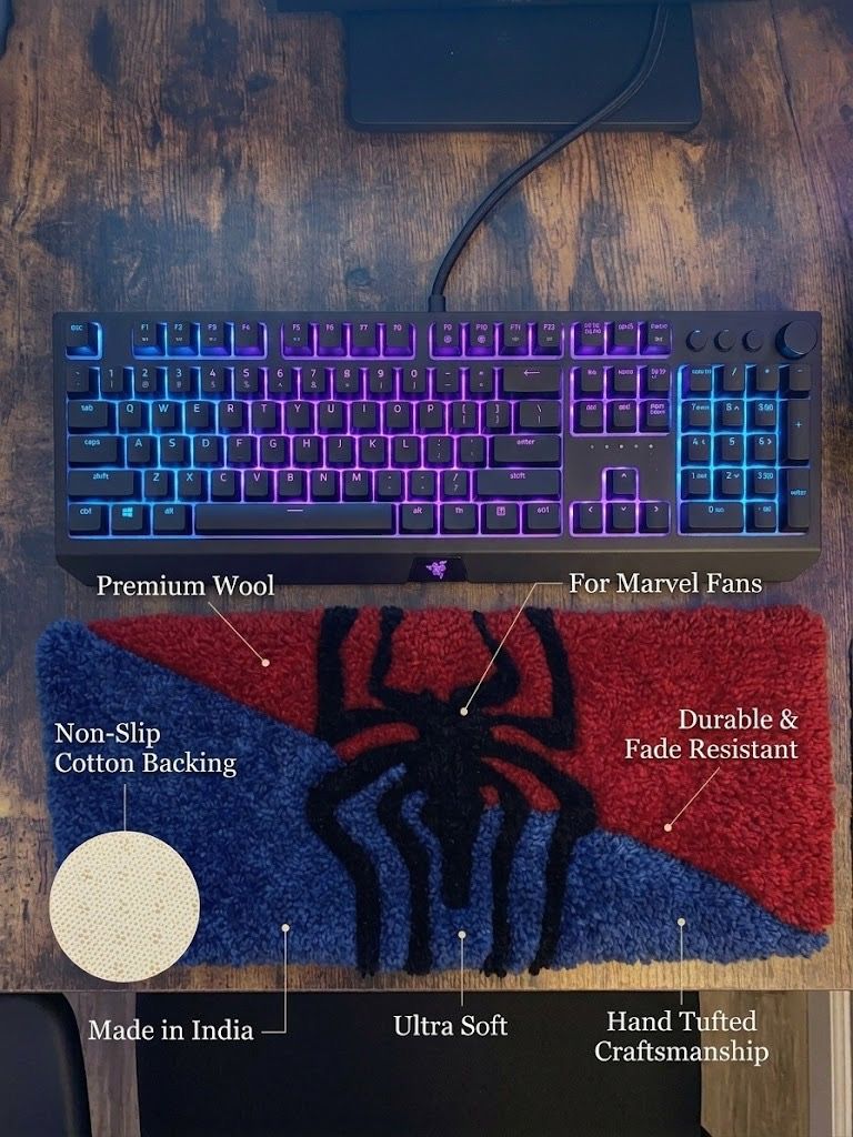 Handcrafted Spider - Man vs. Venom Keyboard Wrist Rest Rug | Premium Tufted Desk Decor | Custom Superhero Anime Rugs - ruggybuggy