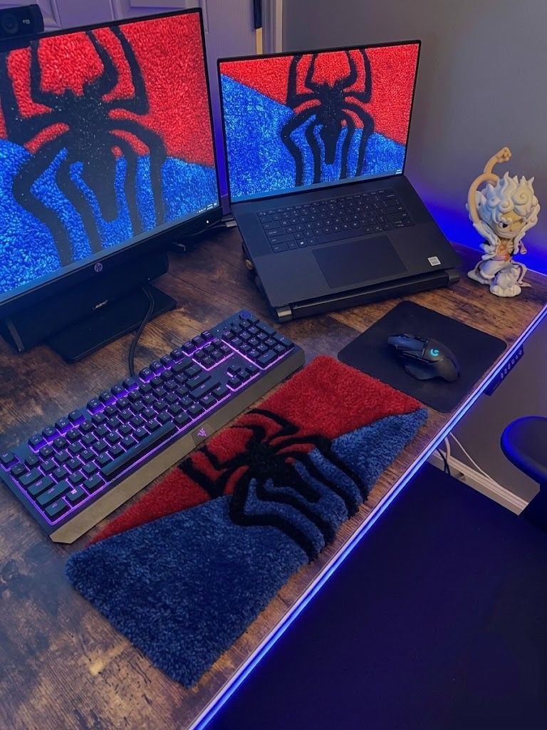 Handcrafted Spider - Man vs. Venom Keyboard Wrist Rest Rug | Premium Tufted Desk Decor | Custom Superhero Anime Rugs - ruggybuggy