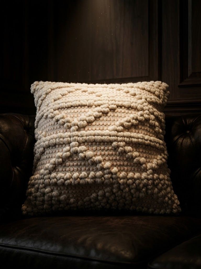 Nordic Noir: Premium Chunky Popcorn - Knit Wool Cushion – Luxury Hand - Woven Geometric Textured Accent Pillow - ruggybuggy
