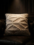 Nordic Noir: Premium Chunky Popcorn - Knit Wool Cushion – Luxury Hand - Woven Geometric Textured Accent Pillow - ruggybuggy