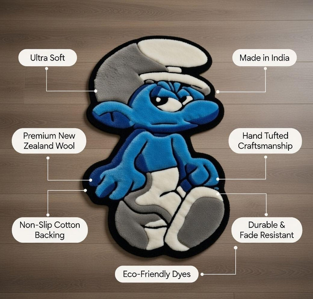 Premium Blue Cartoon Rug – Handcrafted Smurf Anime Rug for Kids & Modern Rooms - ruggybuggy