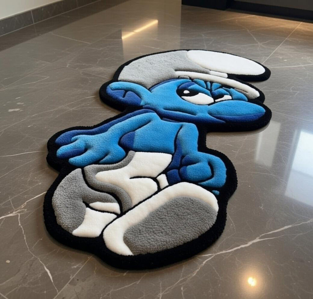 Premium Blue Cartoon Rug – Handcrafted Smurf Anime Rug for Kids & Modern Rooms - ruggybuggy