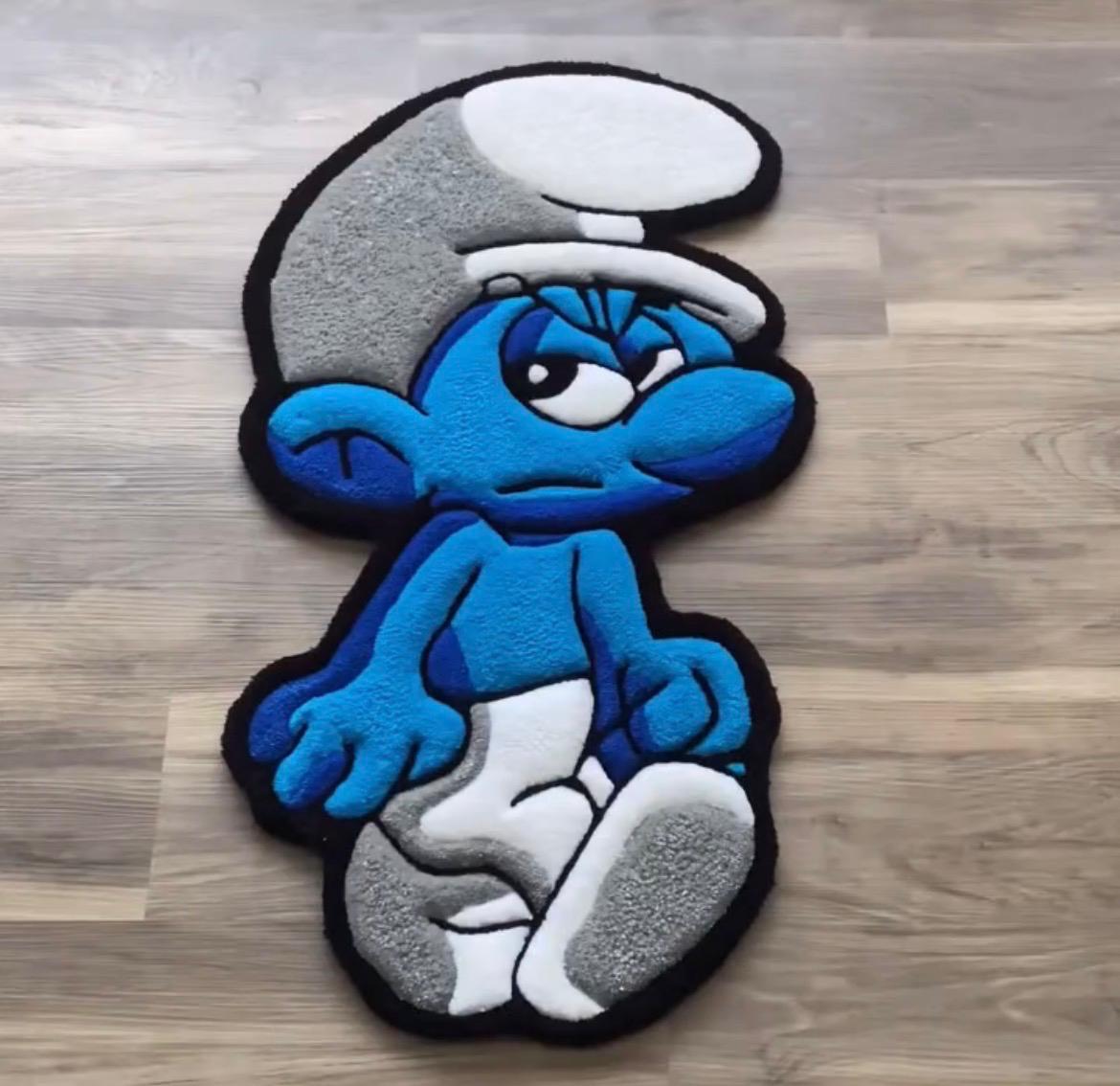 Premium Blue Cartoon Rug – Handcrafted Smurf Anime Rug for Kids & Modern Rooms - ruggybuggy