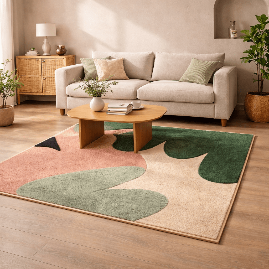 Premium Botanical Abstract Rug – Handcrafted Modern Leaf Design Floor Rug - ruggybuggy