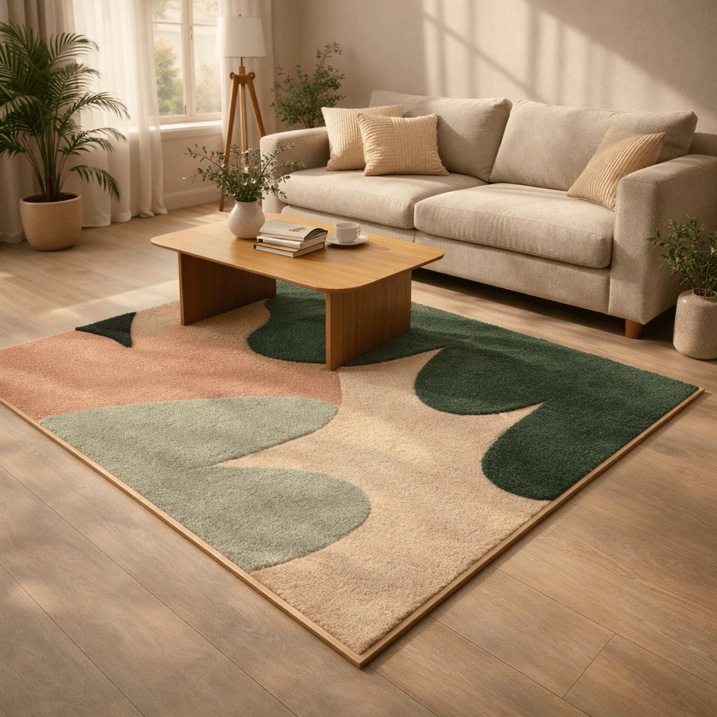 Premium Botanical Abstract Rug – Handcrafted Modern Leaf Design Floor Rug - ruggybuggy