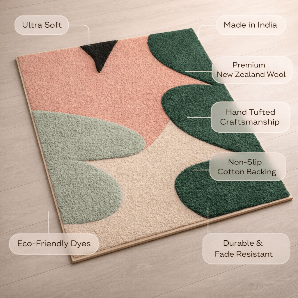 Premium Botanical Abstract Rug – Handcrafted Modern Leaf Design Floor Rug - ruggybuggy
