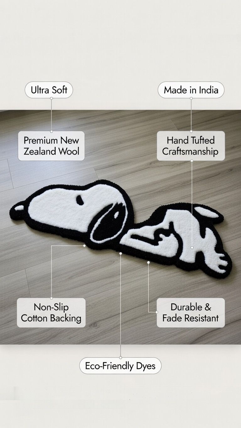 Premium Sleeping Snoopy Rug – Handcrafted Luxury Anime Rug for Modern Homes - ruggybuggy