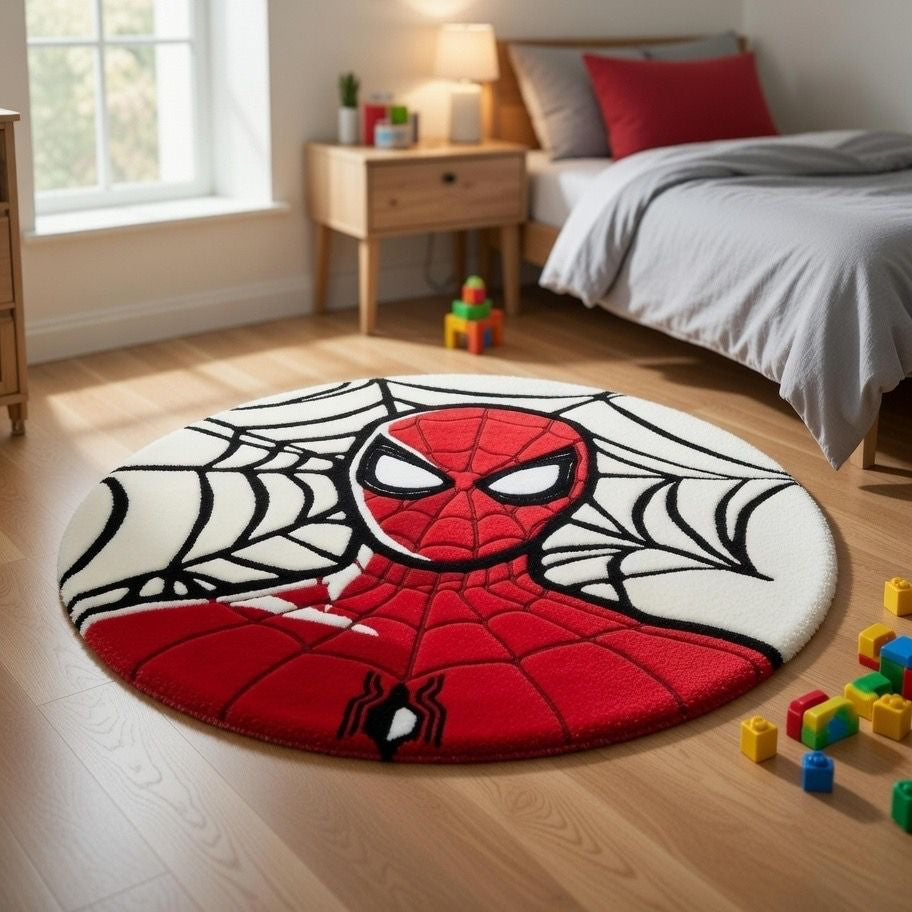 Premium Spiderman Anime Rug – Handcrafted Round Superhero Rug - ruggybuggy