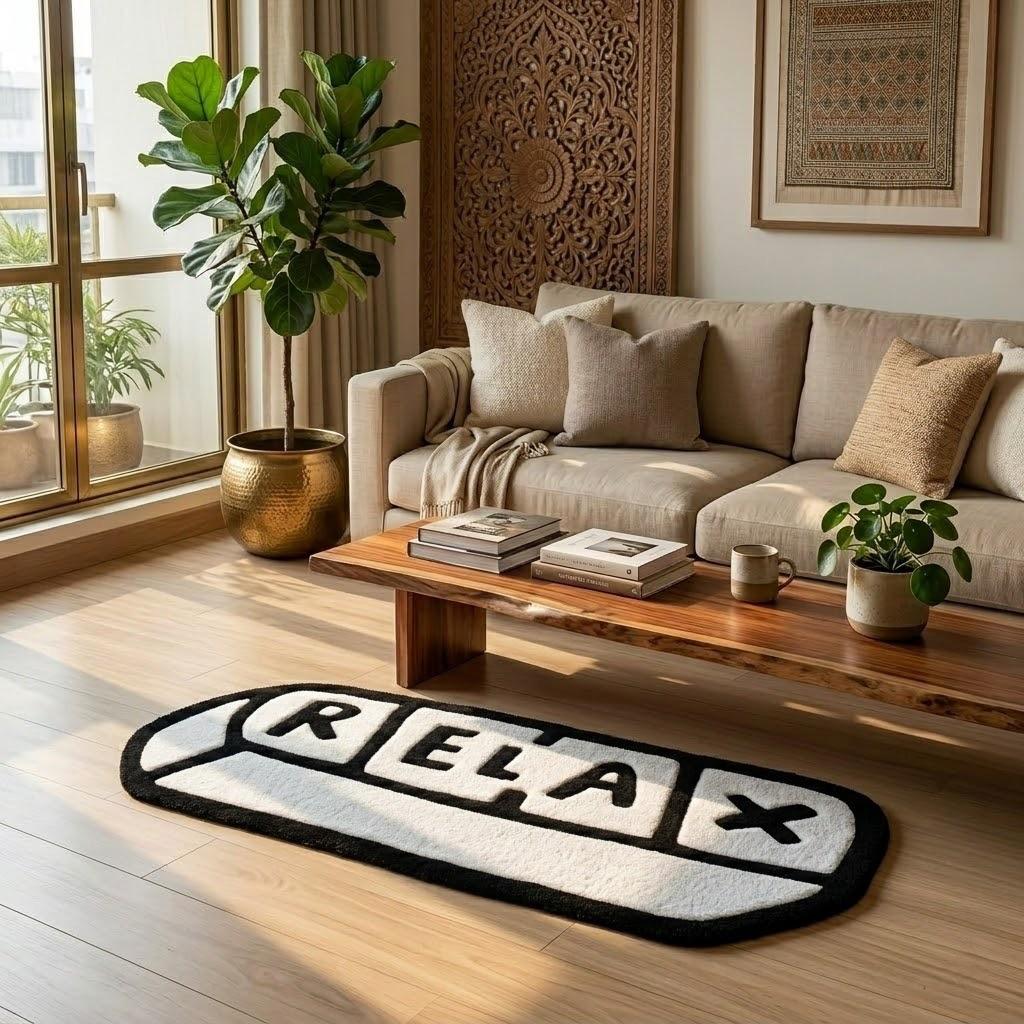 "RELAX" 3D Pill Handcrafted Premium Statement Rug - ruggybuggy